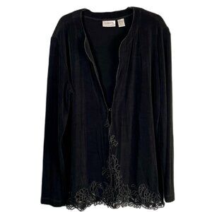 CHICOS Travelers Black Jacket with Eyelet Detailing- Size 1 (M/8)